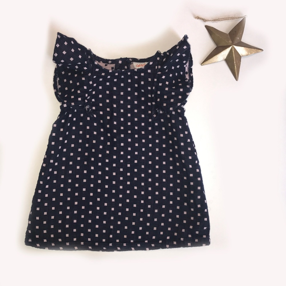 Navy Blue and Pink Ruffled Sleeved Dress